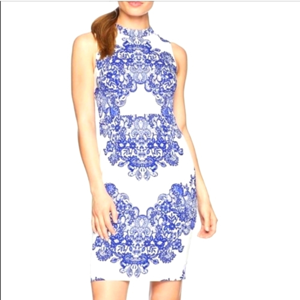 Adrianna Papell Elegant Blue and White Sleeveless Dress